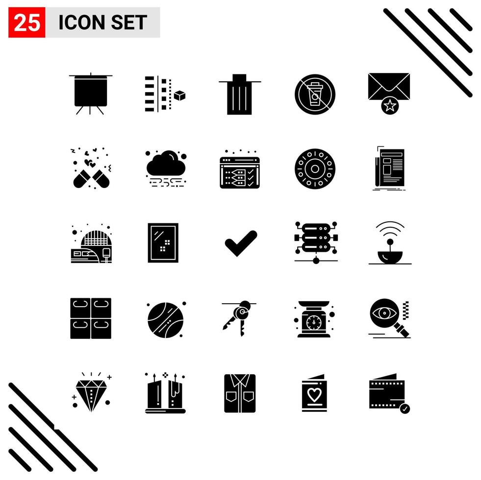 Pixel perfektes Set aus 25 soliden Symbolen Glyphen-Icon-Set für die Gestaltung von Websites und die Schnittstelle für mobile Anwendungen vektor