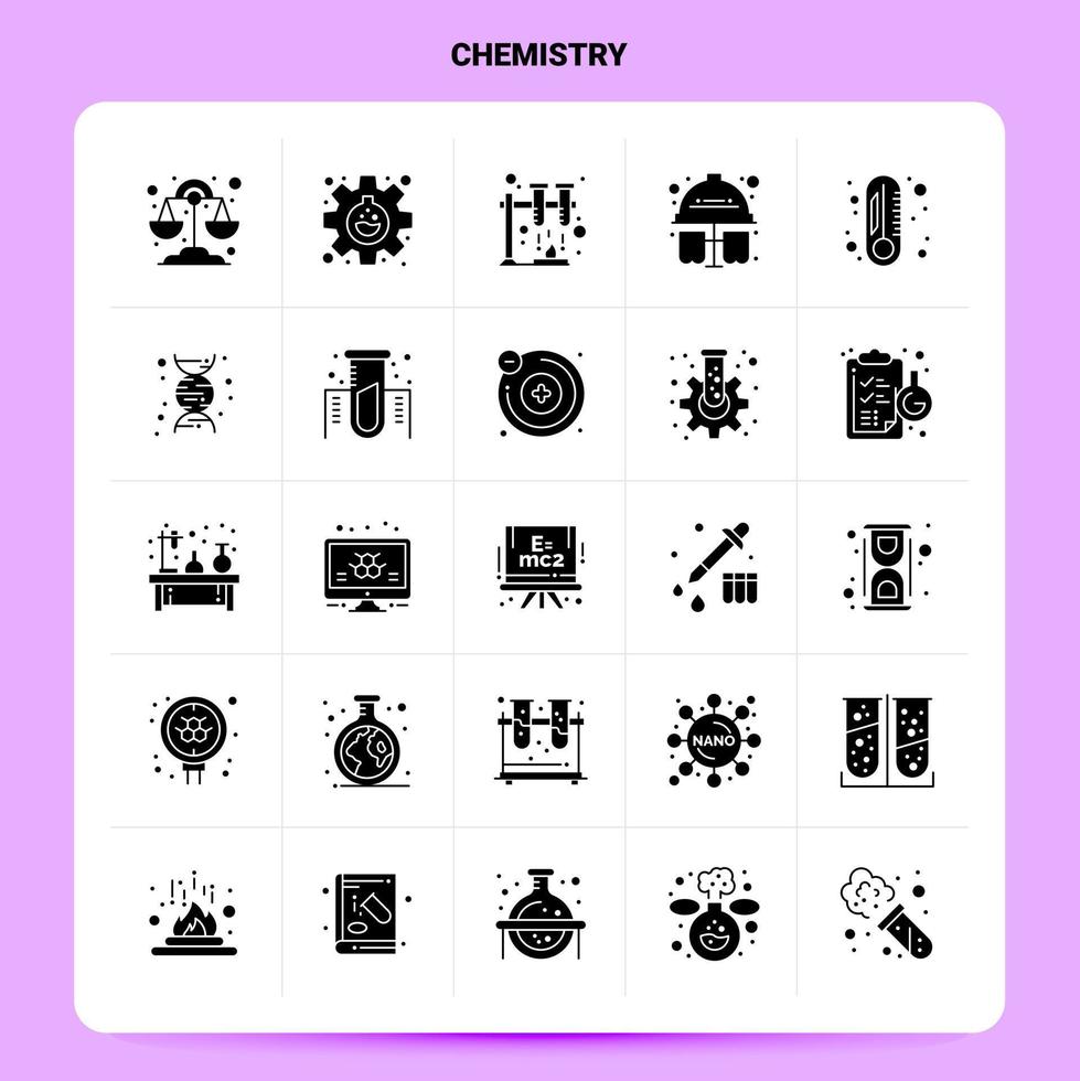 solide 25 Chemie Icon Set Vektor Glyphe Stil Design schwarze Icons Set Web und mobile Geschäftsideen Design Vektor Illustration