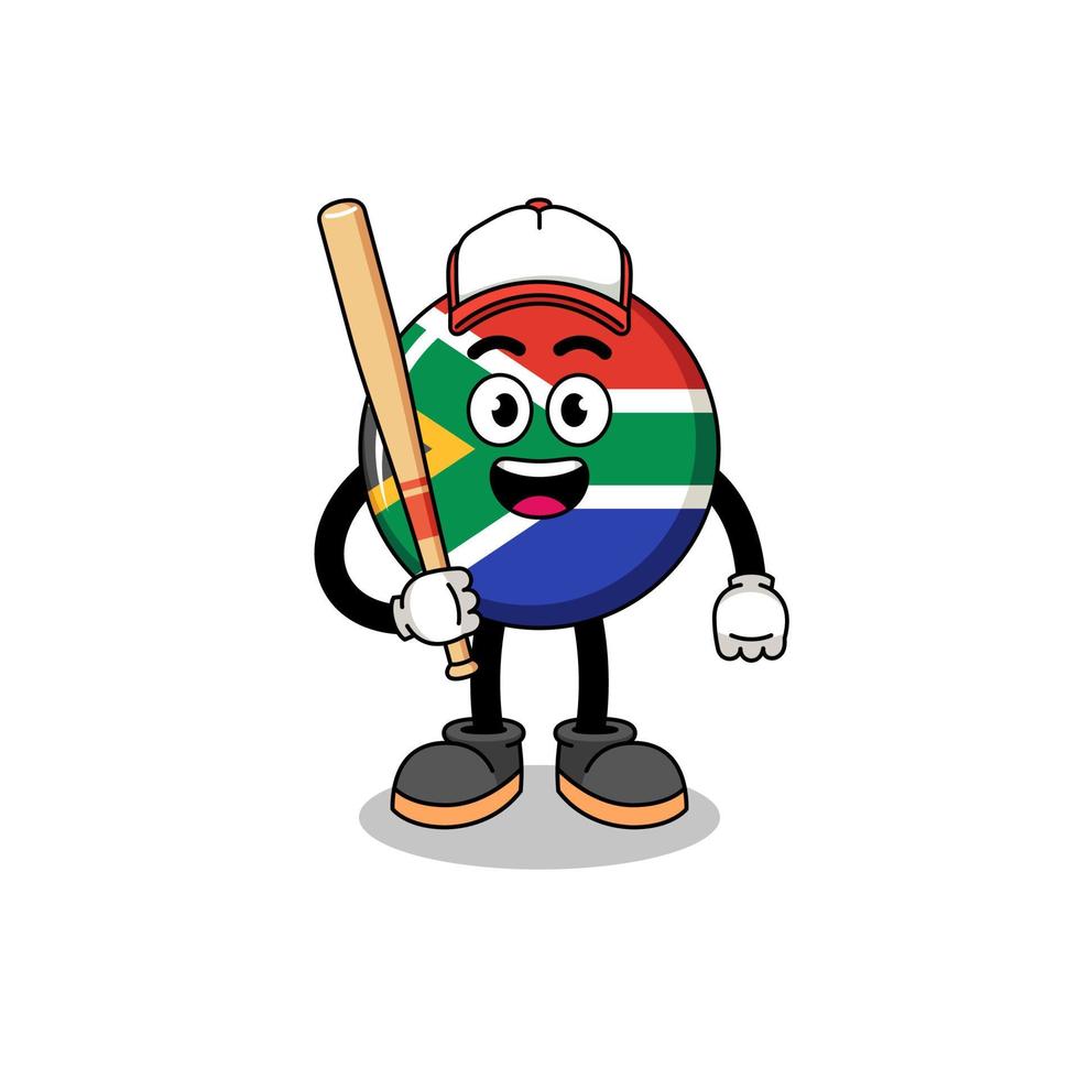 südafrika-flaggenmaskottchenkarikatur als baseballspieler vektor