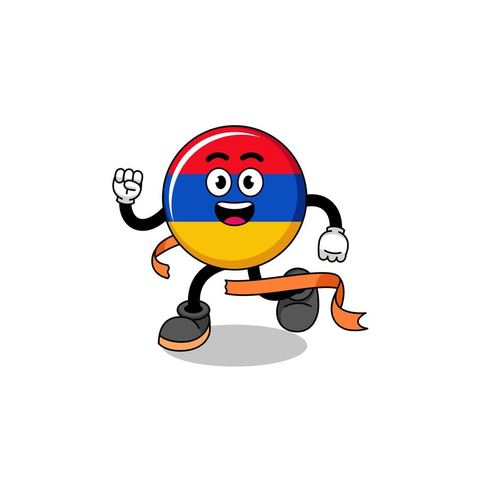 maskot tecknad serie av armenia flagga löpning på Avsluta linje vektor