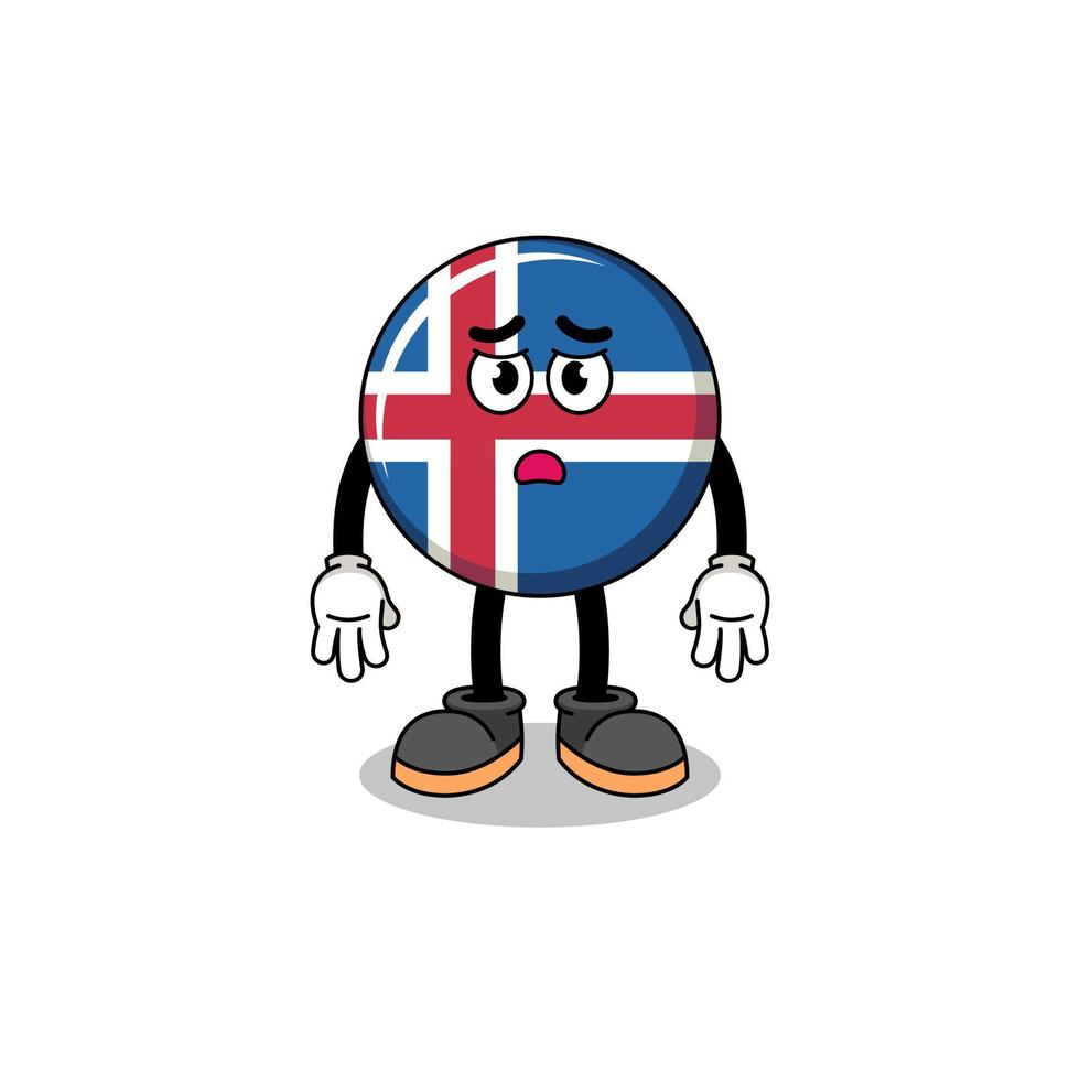 island flagga tecknad serie illustration med ledsen ansikte vektor