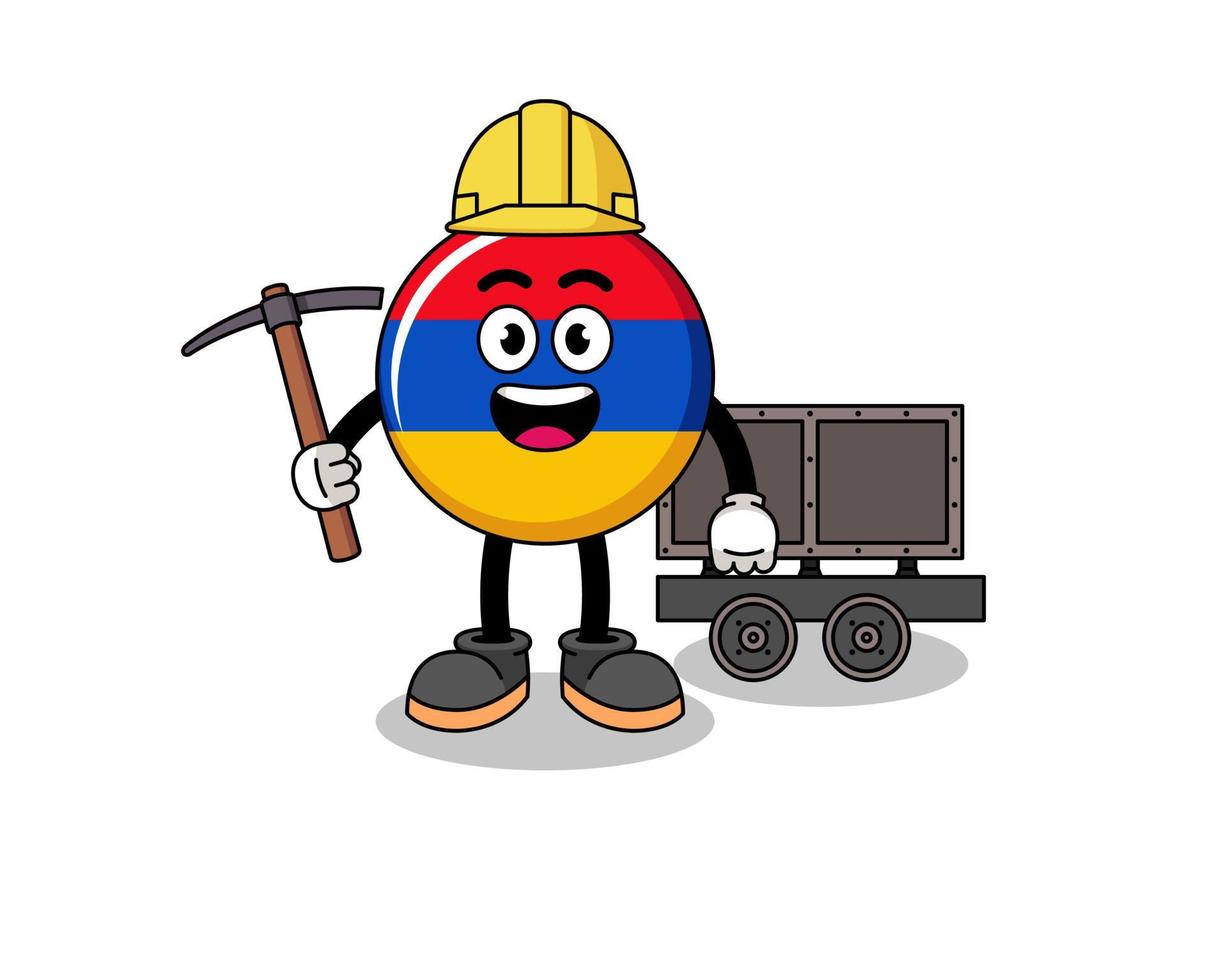 maskot illustration av armenia flagga gruvarbetare vektor