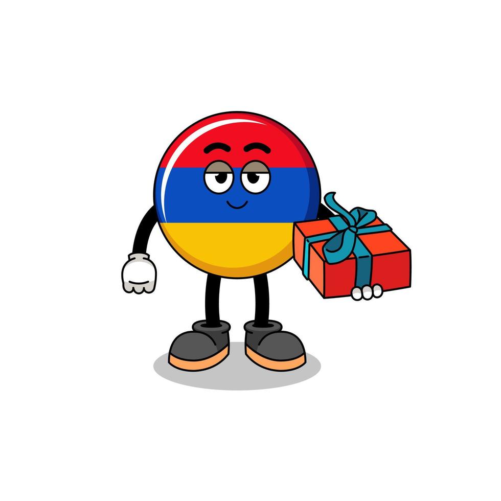 armenia flagga maskot illustration ger en gåva vektor