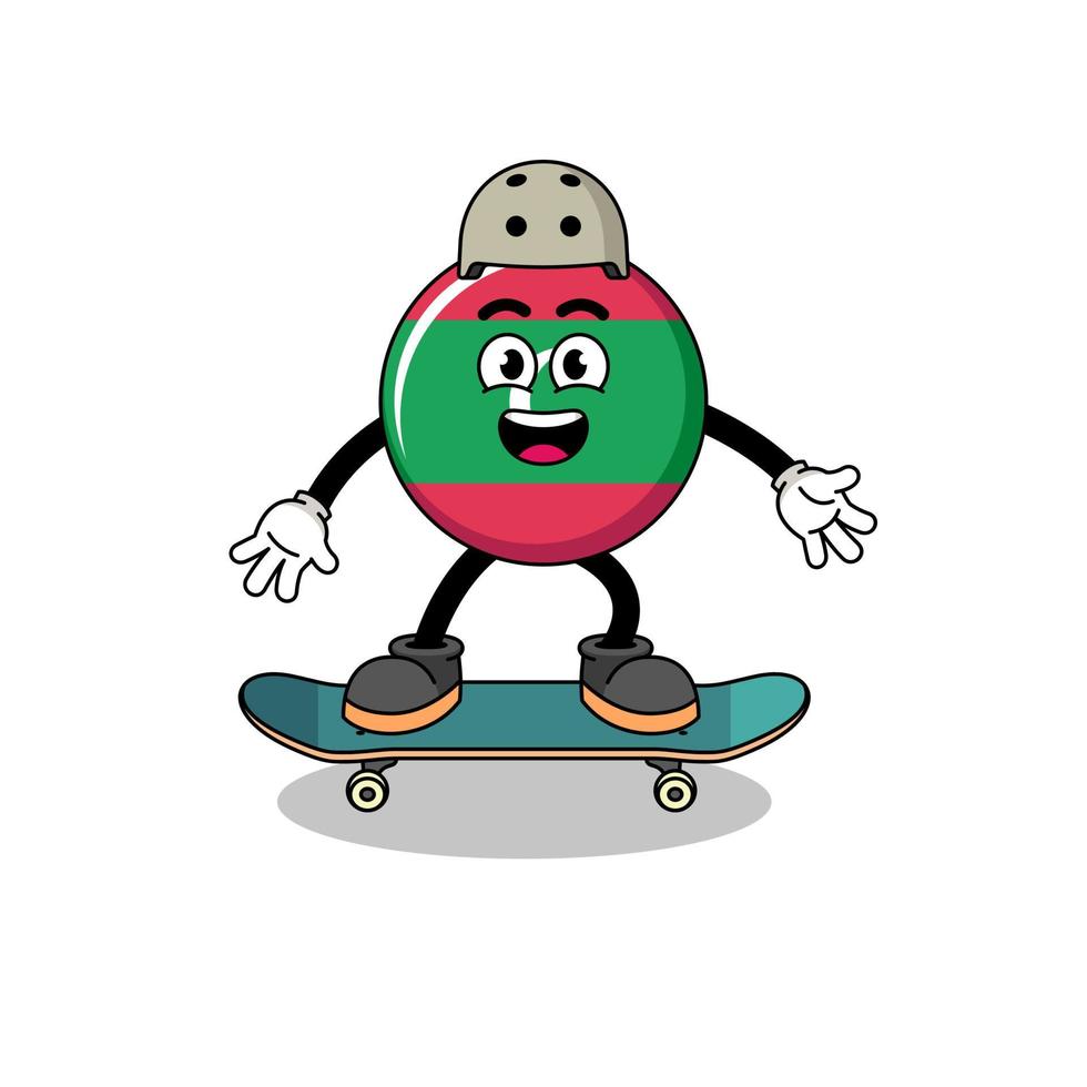 maldiverna flagga maskot spelar en skateboard vektor