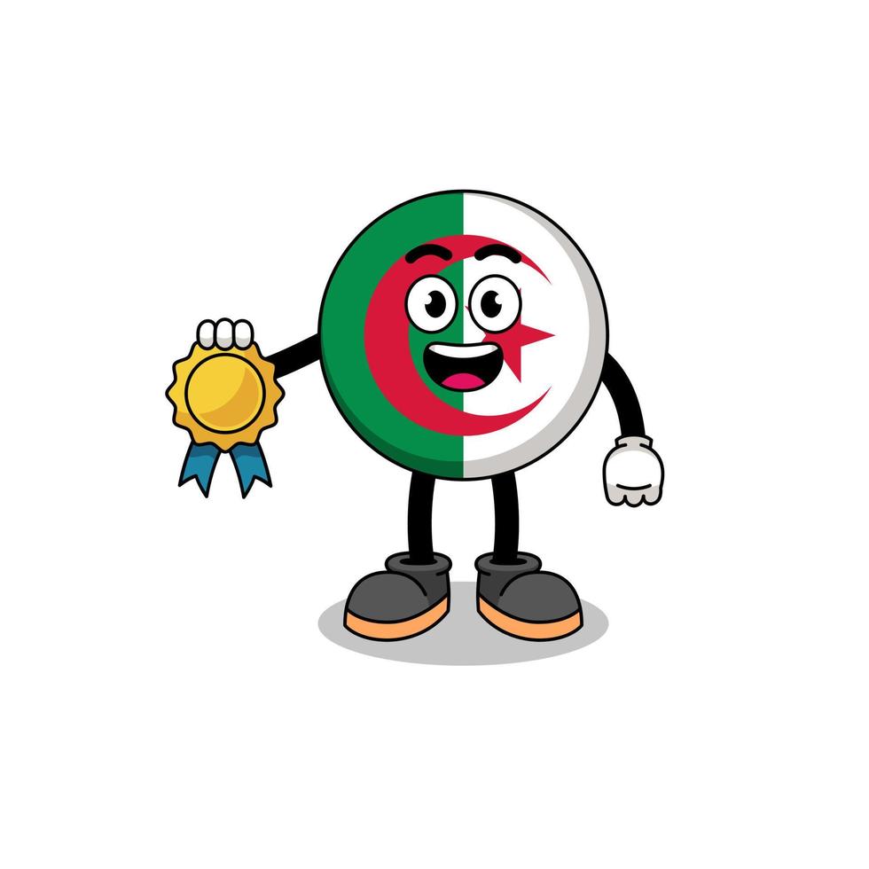algerien-flaggenkarikaturillustration mit medaille der zufriedenheitsgarantie vektor