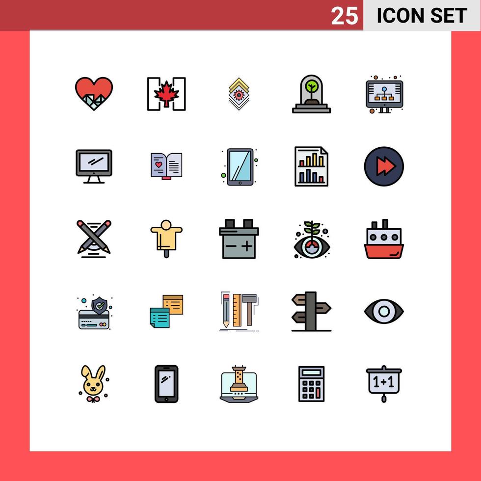 25 universell fylld linje platt färger uppsättning för webb och mobil tillämpningar diagram växt redskap ny företag redigerbar vektor design element