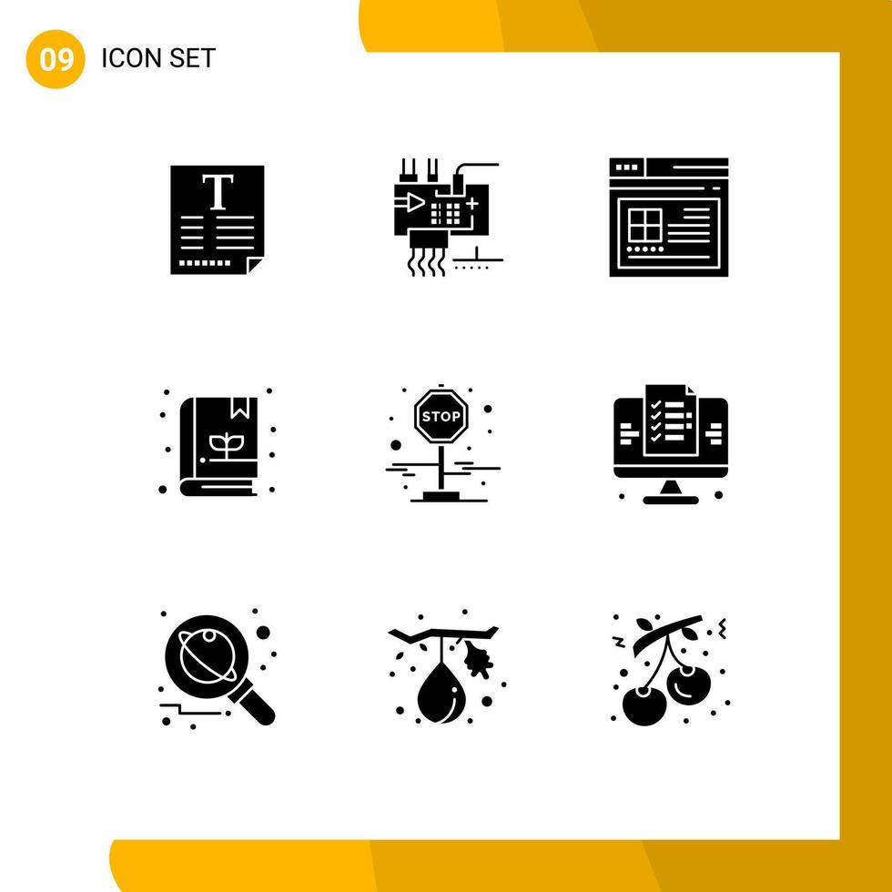 Bearbeitbares Vektorlinienpaket mit 9 einfachen soliden Glyphen der Reise Pflanzenteile Gartenwebsite bearbeitbare Vektordesignelemente vektor