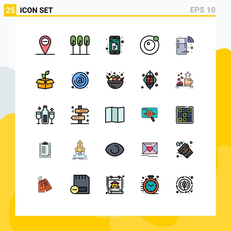 uppsättning av 25 vektor fylld linje platt färger på rutnät för ekologi teknologi ark smart satellit redigerbar vektor design element