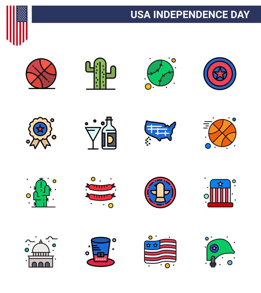 4:e juli USA Lycklig oberoende dag ikon symboler grupp av 16 modern platt fylld rader av vin medalj amerikan oberoende dag Semester redigerbar USA dag vektor design element