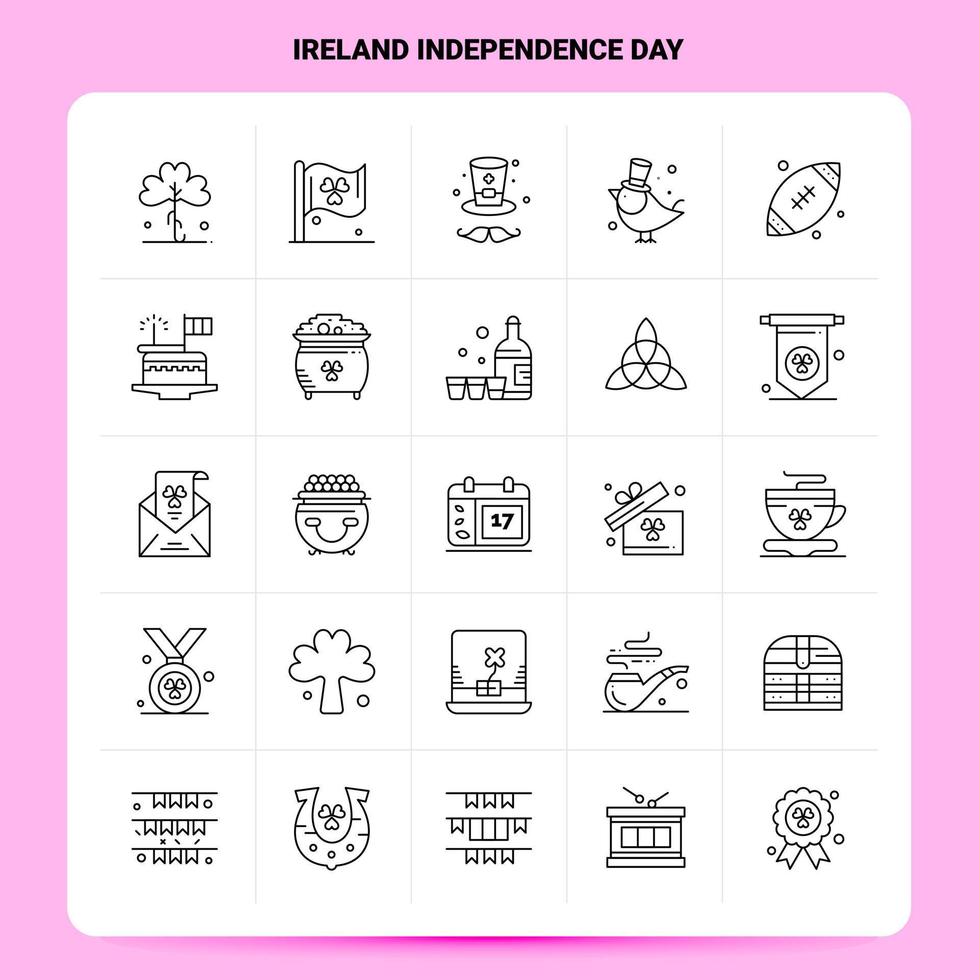 Umriss 25 Irland-Unabhängigkeitstag-Icon-Set-Vektor-Linienstil-Design schwarze Symbole setzen lineares Piktogrammpaket Web- und mobile Geschäftsideen entwerfen Vektorillustration vektor