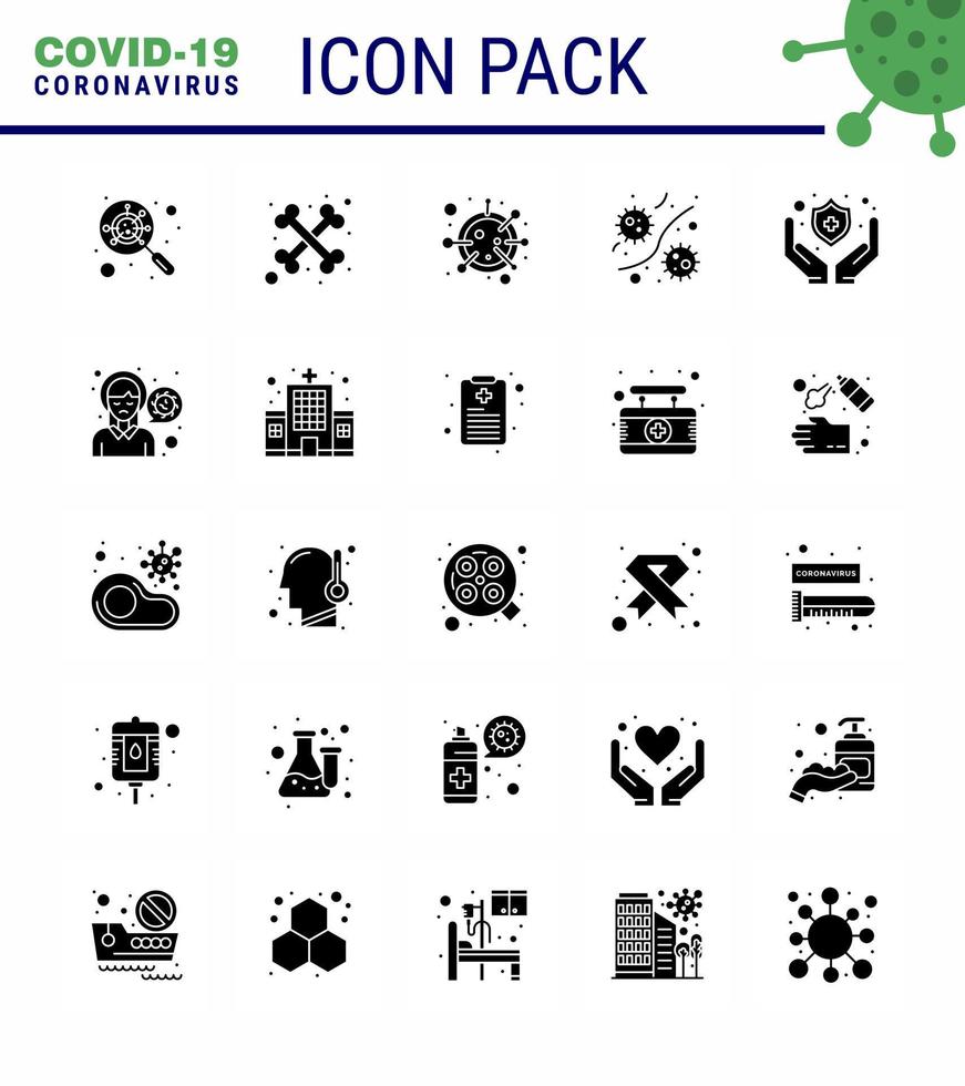 Coronavirus-Vorsichtstipps-Symbol für die Präsentation von Gesundheitsrichtlinien 25 solides Glyphen-Symbolpaket wie medizinisches Plasma Coronavirus-Mikrobe-Bakterium virales Coronavirus 2019nov-Krankheitsvektor-Design vektor