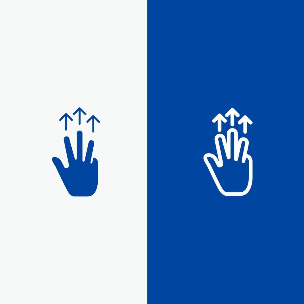 Gesten Hand Mobile Drei-Finger-Touch-Linie und Glyphe Solid-Symbol blaues Banner Linie und Glyphe Solid-Symbol blaues Banner vektor