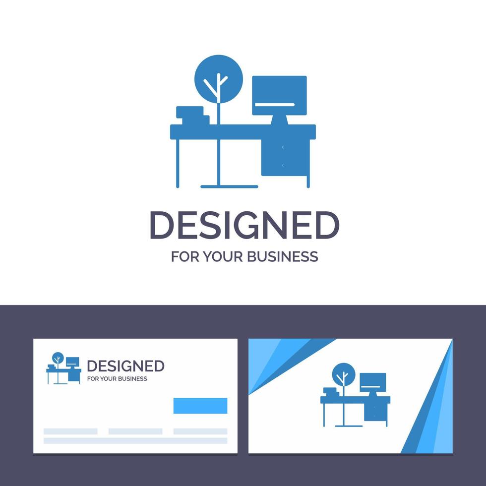kreativ företag kort och logotyp mall bekvämlighet skrivbord kontor plats tabell vektor illustration