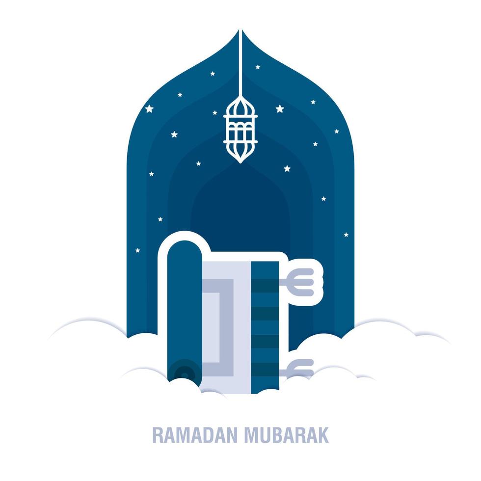 ramadan kareem islamisk design halvmåne och moskékupolsilhuett med arabiskt mönster och kalligrafi vektor