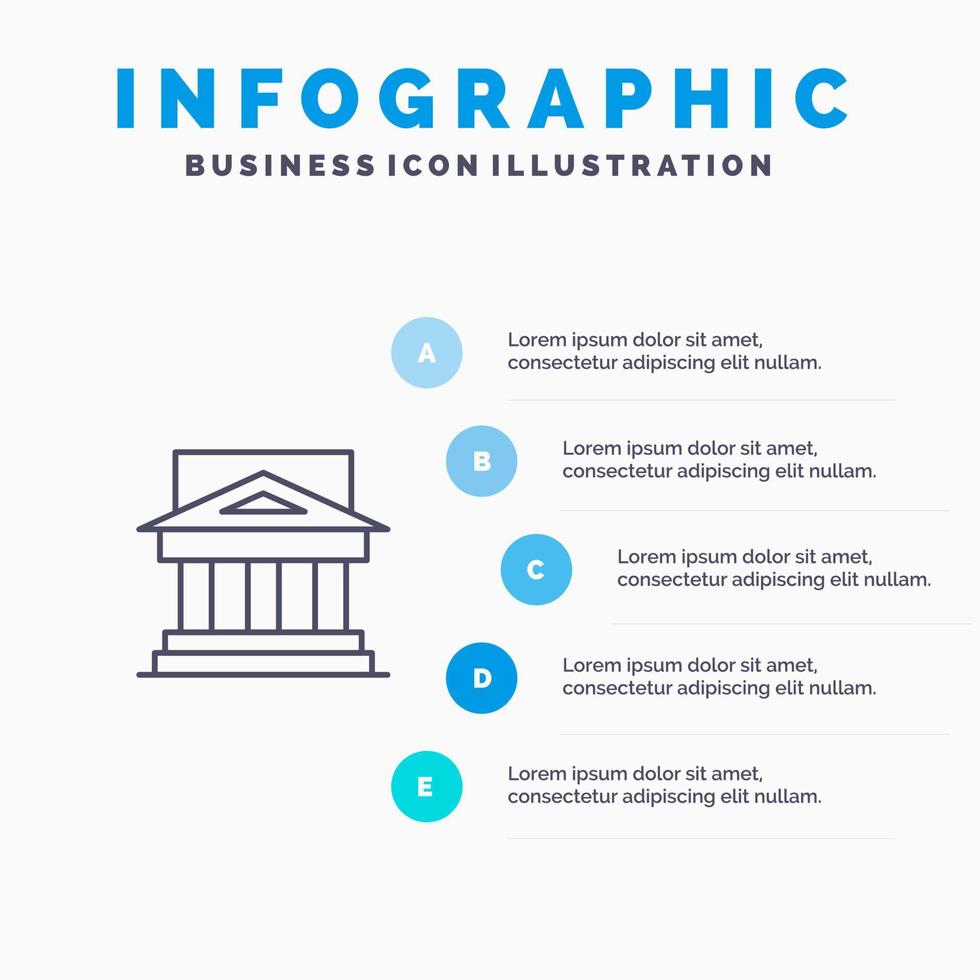 Bank arkitektur byggnad domstol egendom regering hus fast egendom linje ikon med 5 steg presentation infographics bakgrund vektor