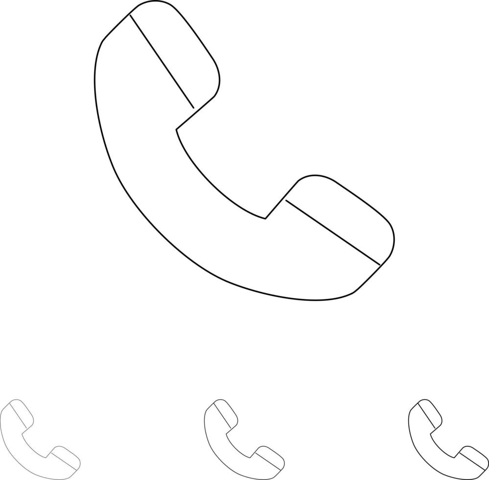 Anruf Telefon Telefon Fett und dünne schwarze Linie Symbolsatz vektor