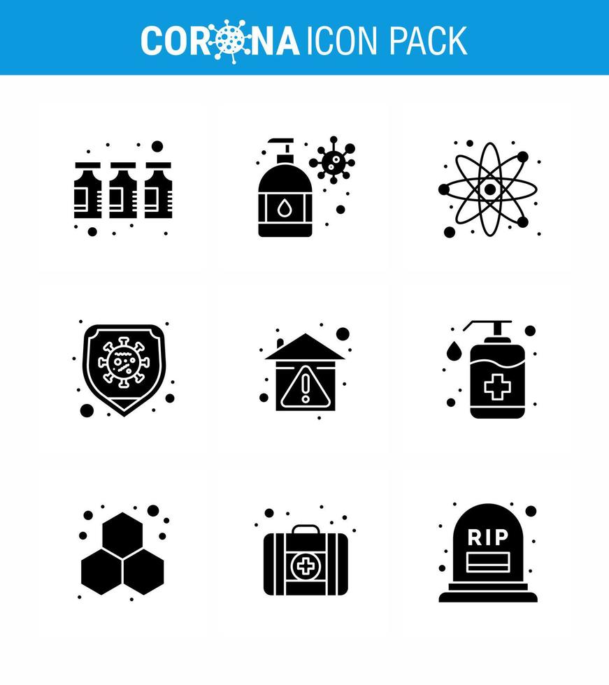 9 Solid Glyph Black Virus Corona Icon Pack wie Hygienevirus Atom Protection Disease Virus Coronavirus 2019nov Disease Vector Design Elements