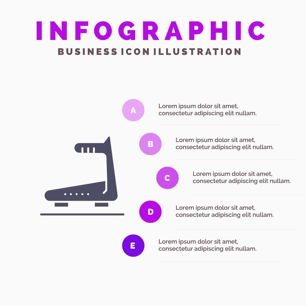 maskin löpning Spår löpband fast ikon infographics 5 steg presentation bakgrund vektor