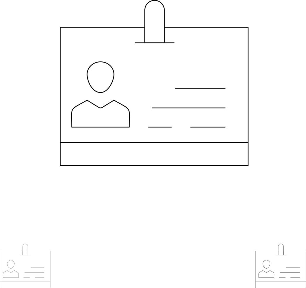 ID-Karten-Ausweis-Icon-Set mit fetten und dünnen schwarzen Linien vektor