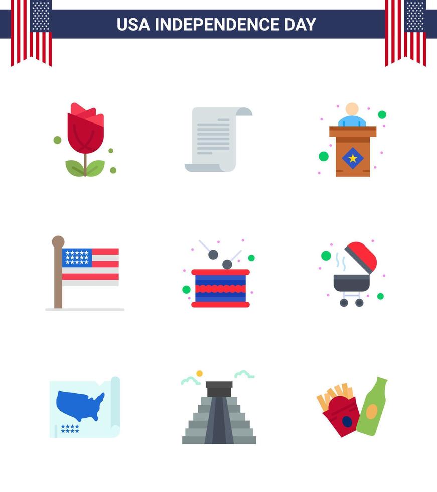 9 platt tecken för USA oberoende dag trumma USA USA förenad flagga redigerbar USA dag vektor design element