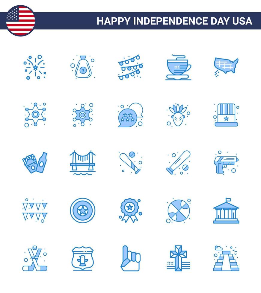 25 kreativ USA ikoner modern oberoende tecken och 4:e juli symboler av USA stater buntings Karta kopp redigerbar USA dag vektor design element