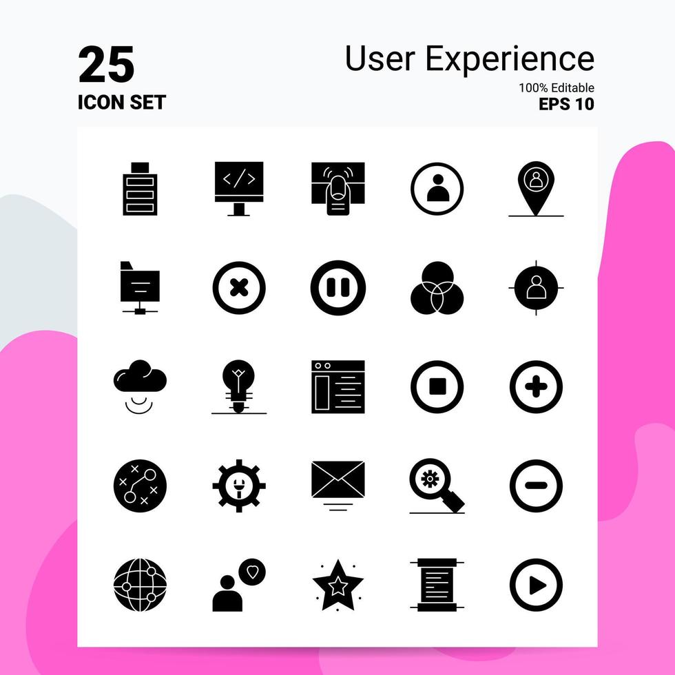 25 User Experience Icon Set 100 bearbeitbare eps 10 Dateien Geschäftslogo Konzeptideen solides Glyphen-Icon-Design vektor