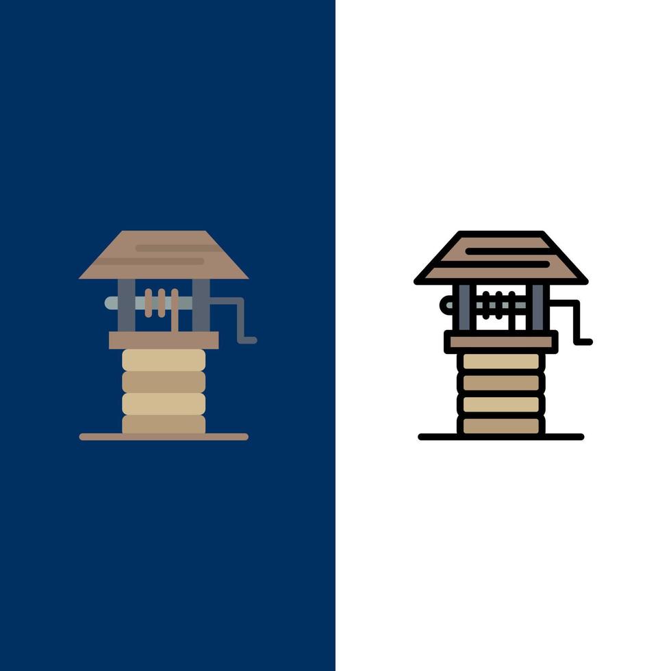 landwirtschaft bauernhof bewirtschaftung gut symbole flach und linie gefüllt icon set vektor blauen hintergrund