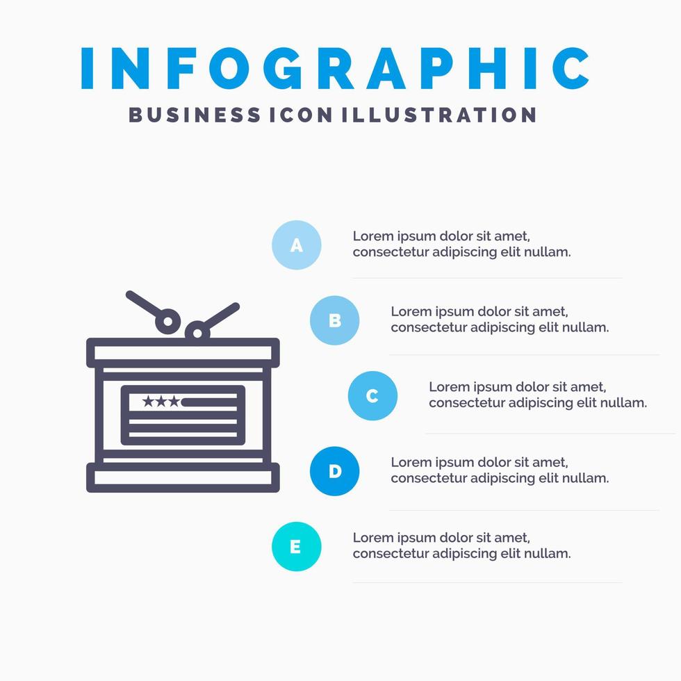 trumma Semester oberoende oberoende dag linje ikon med 5 steg presentation infographics bakgrund vektor