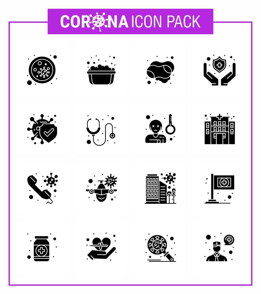 covid19 skydd coronavirus hängande 16 fast glyf svart ikon uppsättning sådan som sjukdom skydda tvål vatten skydda hand tvål viral coronavirus 2019 nov sjukdom vektor design element