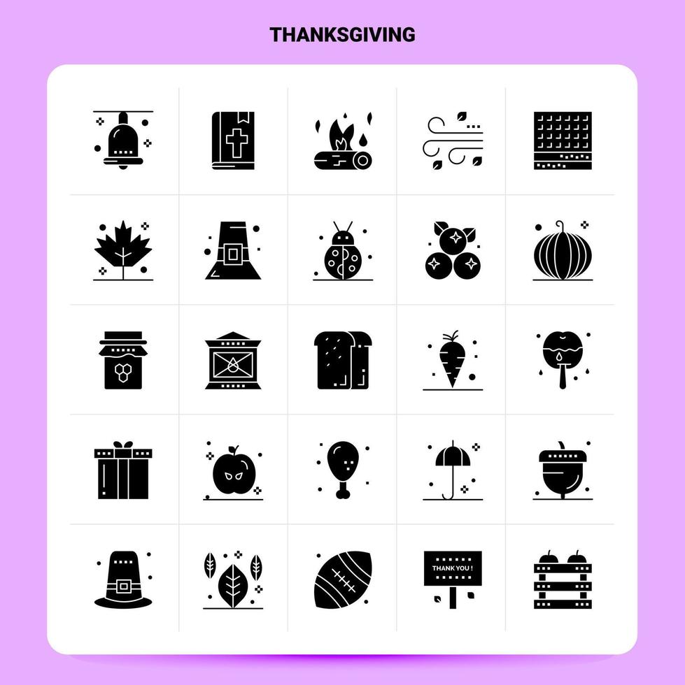 Solide 25 Thanksgiving-Icon-Set Vektor-Glyphen-Stil-Design Schwarze Icons Set Web- und Mobile-Business-Ideen-Design-Vektor-Illustration vektor