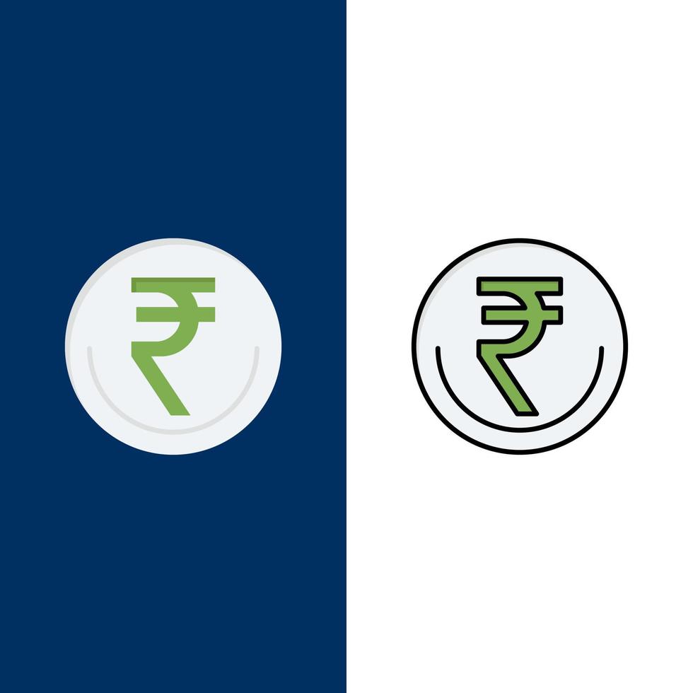 Business Währung Finanzen indische inr Rupie Handelssymbole flach und Linie gefüllt Icon Set Vektor blauen Hintergrund