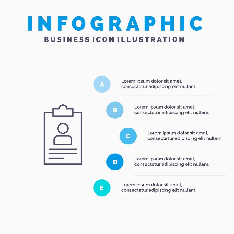 återuppta Ansökan Urklipp läroplan CV linje ikon med 5 steg presentation infographics bakgrund vektor