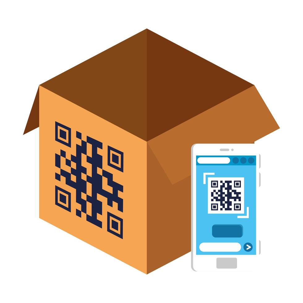 QR-Code über Box und Smartphone-Vektor-Design vektor