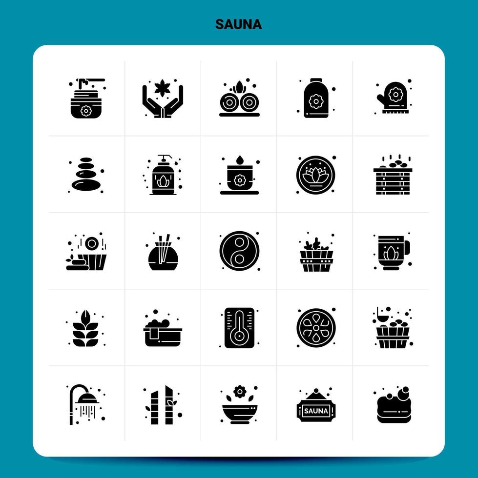 solide 25 Sauna Icon Set Vektor Glyphe Stil Design schwarze Icons Set Web und mobile Geschäftsideen Design Vektor Illustration