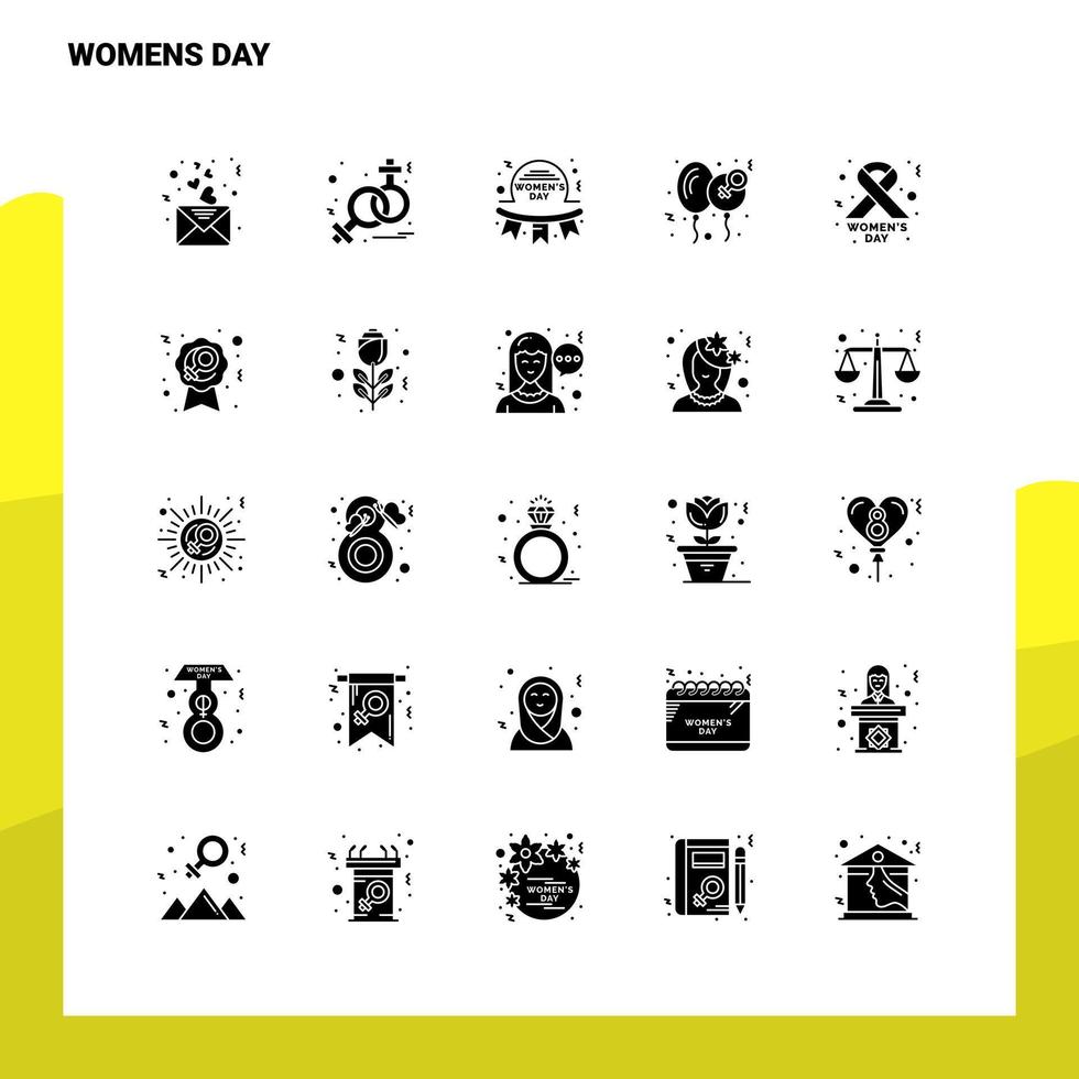 25 Womens Day Icon Set solide Glyphen-Icon-Vektor-Illustrationsvorlage für Web- und mobile Ideen für Unternehmen vektor
