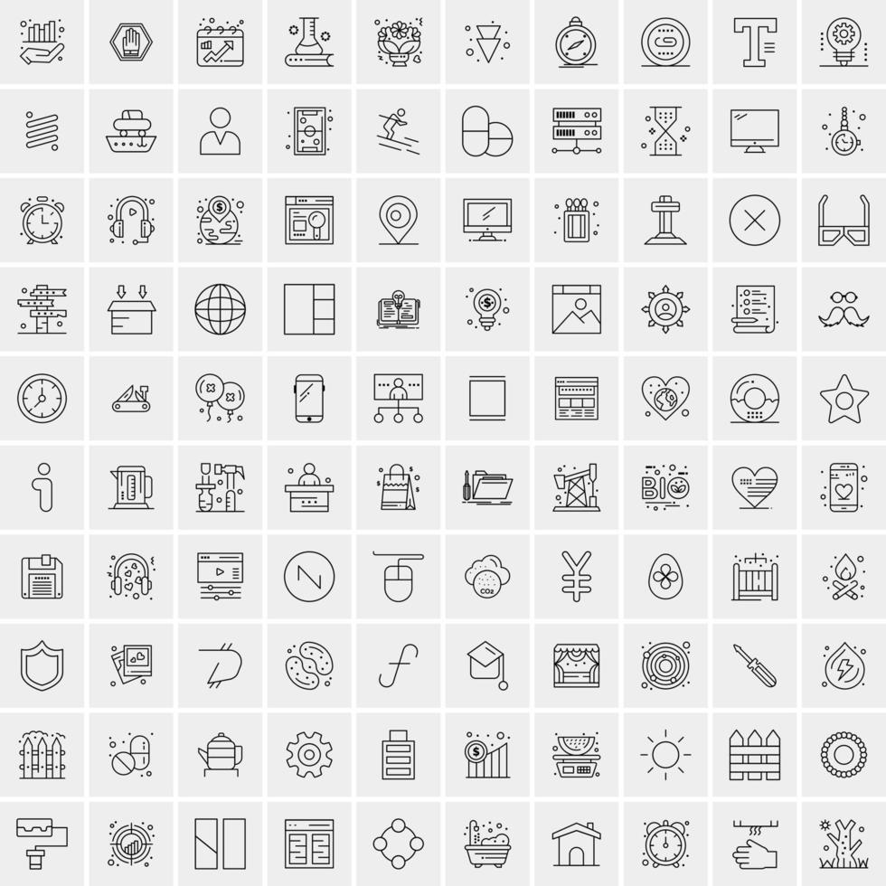 Packung mit 100 universellen Liniensymbolen für Handy und Web vektor