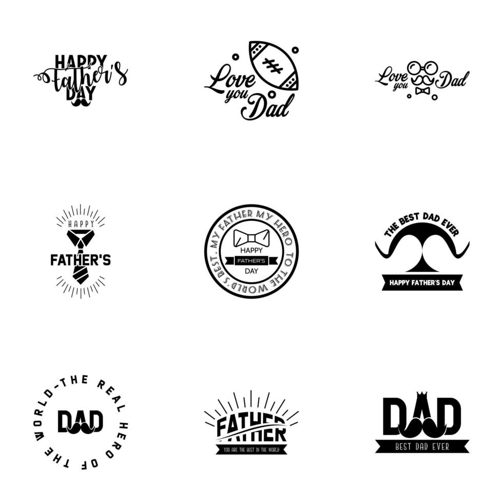 Lycklig fäder dag 9 svart årgång retro typ font illustratör eps10 redigerbar vektor design element