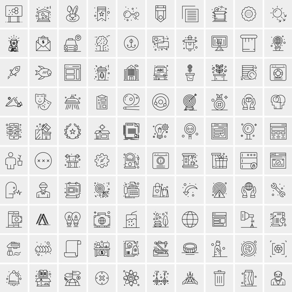 packa av 100 universell linje ikoner för mobil och webb vektor