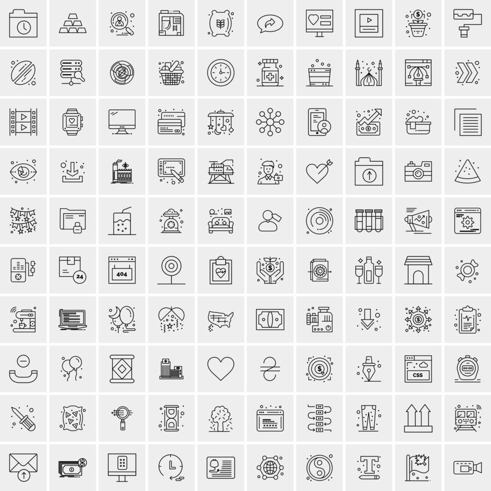 packa av 100 universell linje ikoner för mobil och webb vektor