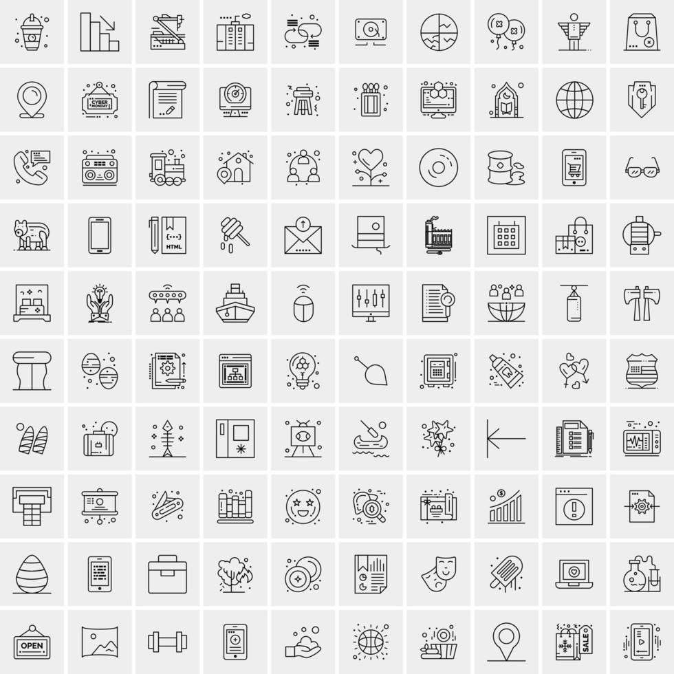 Packung mit 100 universellen Liniensymbolen für Handy und Web vektor