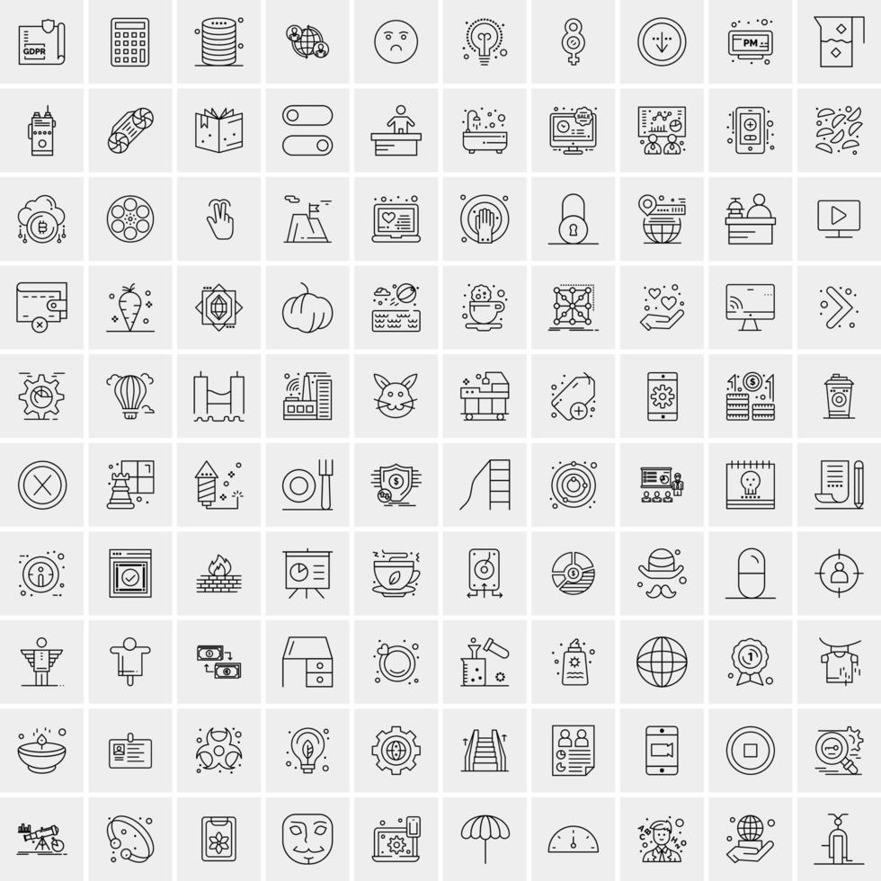 packa av 100 universell linje ikoner för mobil och webb vektor