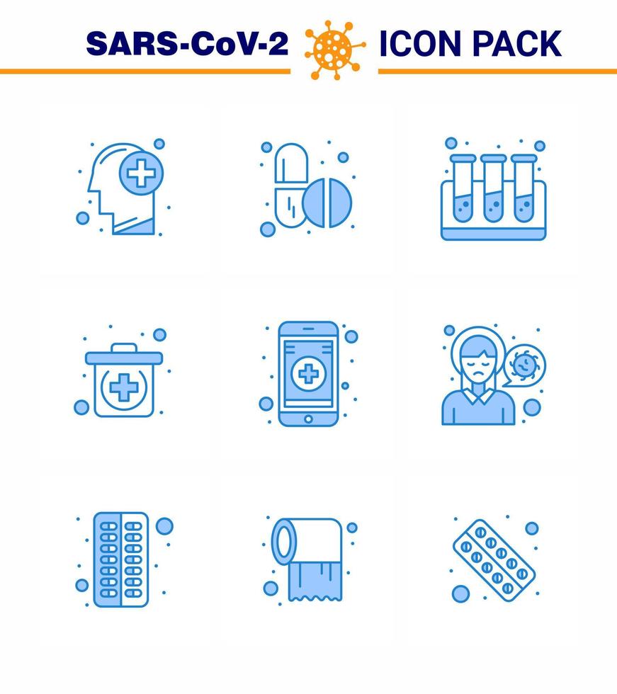 covid19 skydd coronavirus hängande 9 blå ikon uppsättning sådan som huvud uppkopplad blod medicinsk utrustning viral coronavirus 2019 nov sjukdom vektor design element