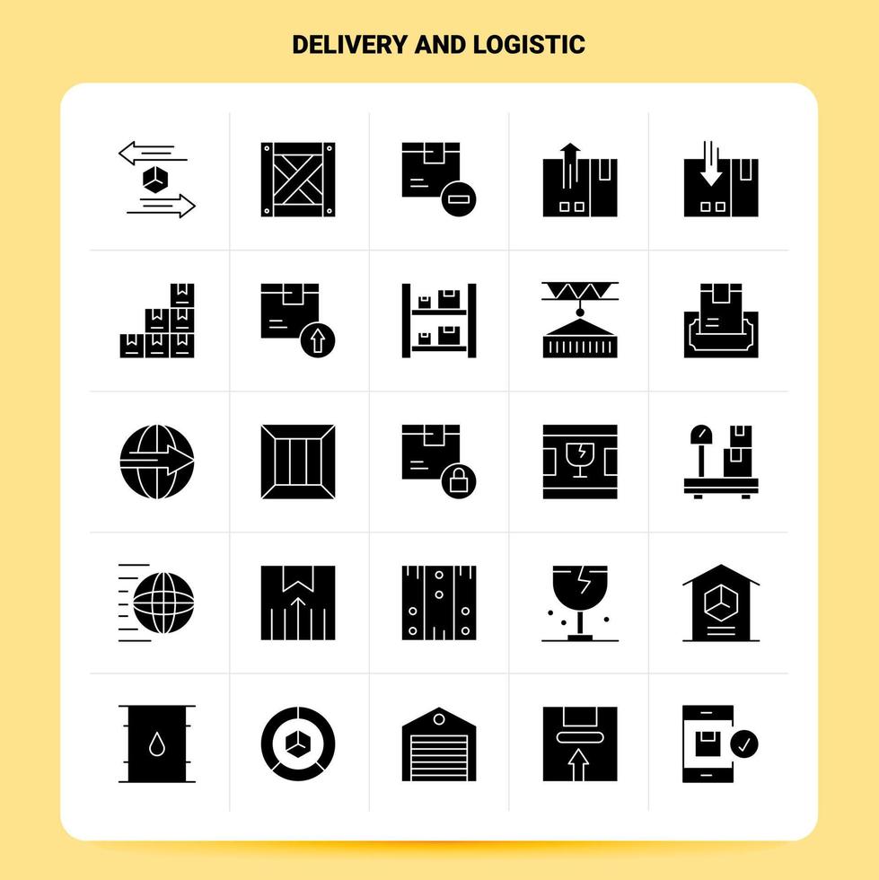 solide 25 Liefer- und Logistiksymbole setzen Vektor-Glyphen-Stildesign schwarze Symbole setzen Web- und mobile Geschäftsideen entwerfen Vektorillustration vektor