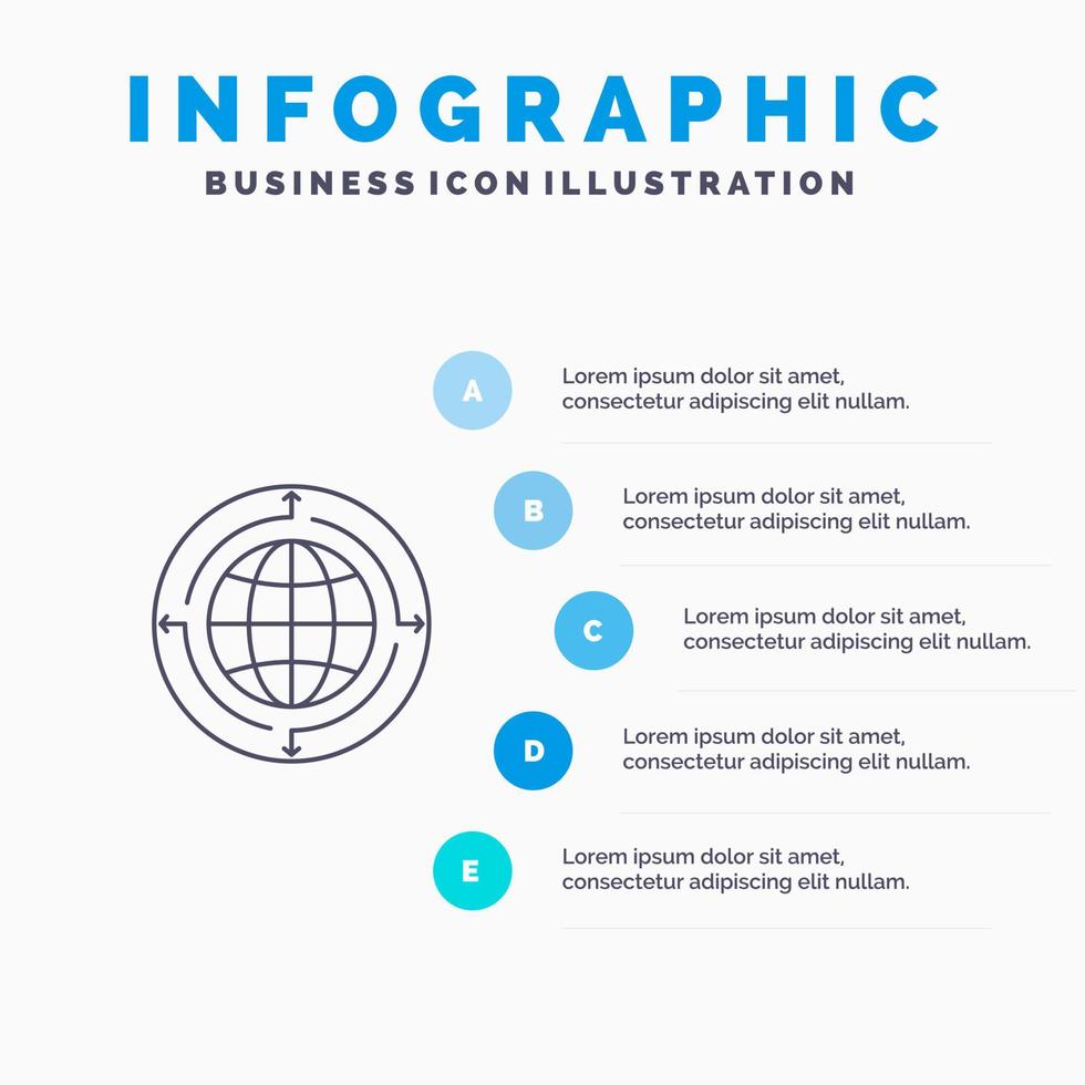 Globus Geschäftskommunikationsverbindung globale Weltlinie Symbol mit 5 Schritten Präsentation Infografiken Hintergrund vektor