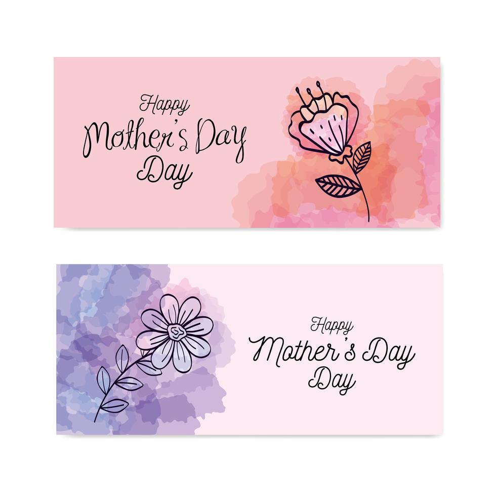Karten des glücklichen Muttertags mit Blumendekoration setzen vektor