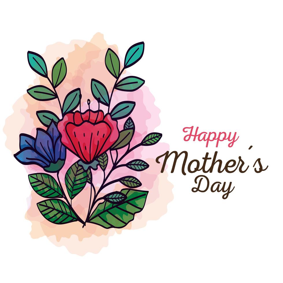 glückliche Muttertagskarte mit Blumen- und Blattdekoration vektor