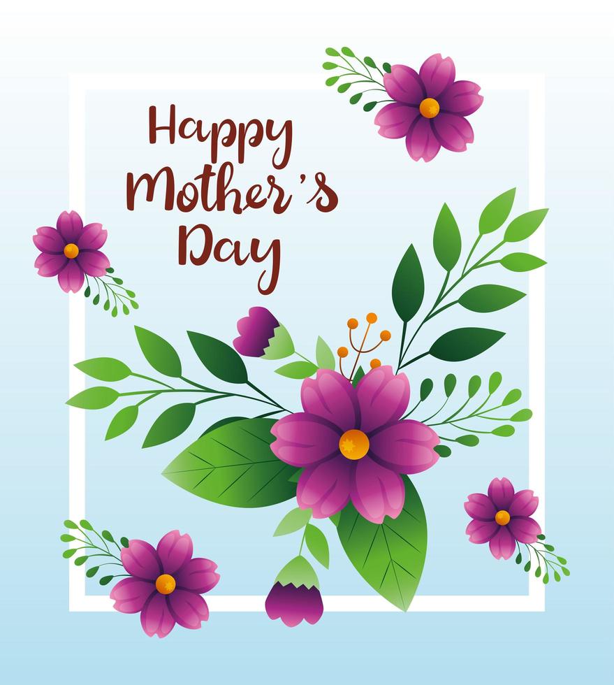 glückliche Muttertagskarte mit Blumen- und Blattdekoration vektor