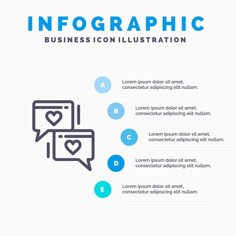 Chat Liebe Herz Hochzeit Liniensymbol mit 5 Schritten Präsentation Infografiken Hintergrund vektor