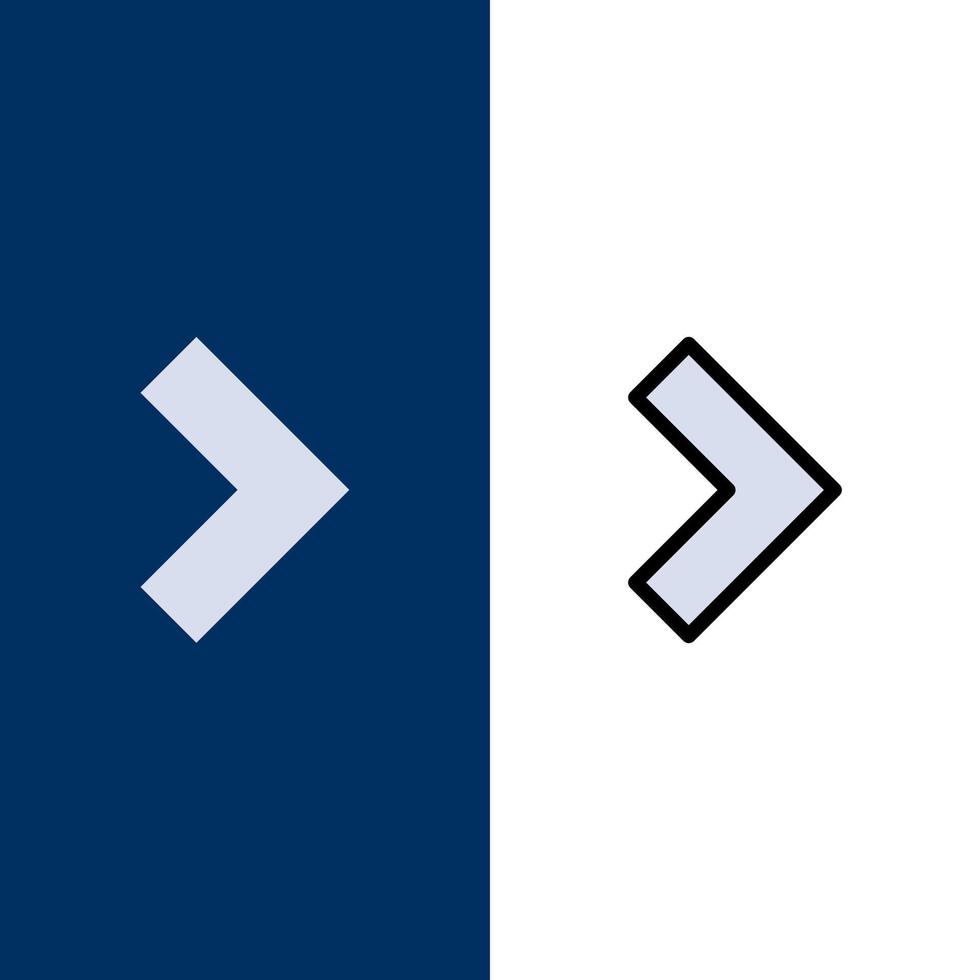 Pfeil nach rechts neben Symbole flach und Linie gefüllt Symbolsatz Vektor blauen Hintergrund