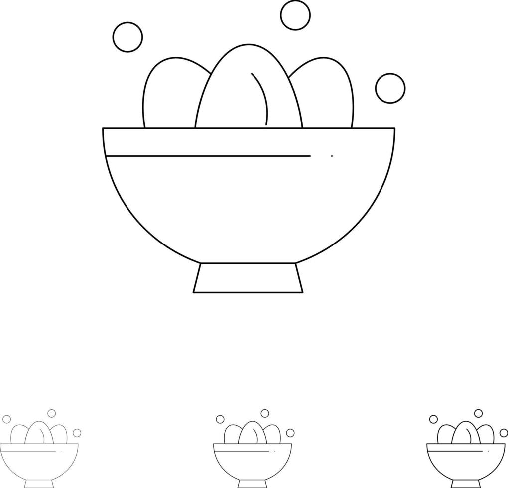 Schüssel Feier Osterei Nest Fett und dünne schwarze Linie Symbolsatz vektor